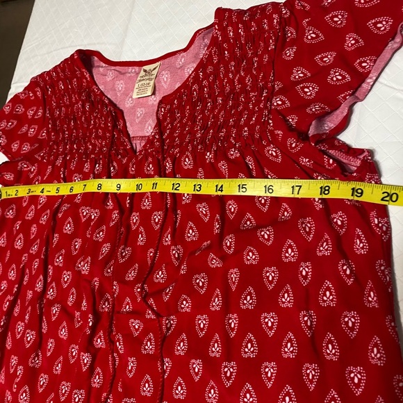Faded Glory smocked flutter sleeve red white top L(12-14… - Picture 8 of 9